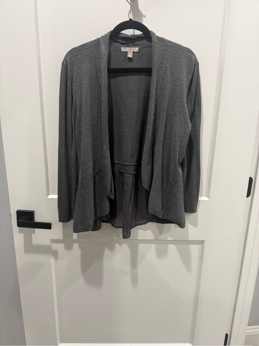 Roz & Ali Open-Front Draped Gray Women's Cardigan